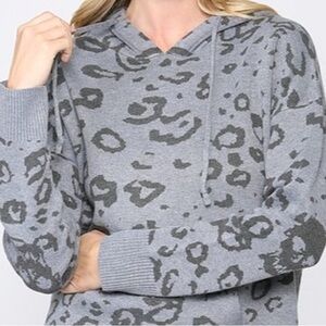 FATE Gray Leopard Skull Sweater Hoodie M